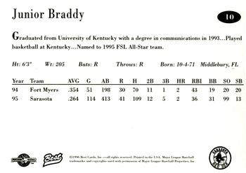 1996 Best Sarasota Red Sox #10 Junior Braddy Back