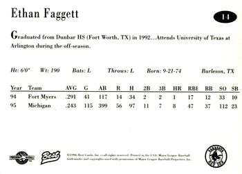 1996 Best Sarasota Red Sox #14 Ethan Faggett Back