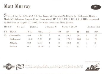 1996 Best Scranton/Wilkes-Barre Red Barons #21 Matt Murray Back