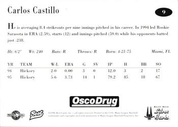 1996 Best South Bend Silver Hawks #9 Carlos Castillo Back