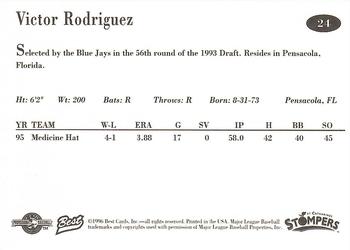1996 Best St. Catharines Stompers #24 Victor Rodriguez Back