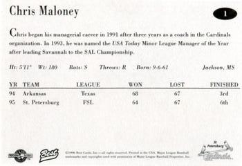 1996 Best St. Petersburg Cardinals #1 Chris Maloney Back