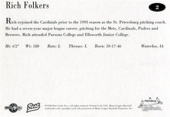 1996 Best St. Petersburg Cardinals #2 Rich Folkers Back