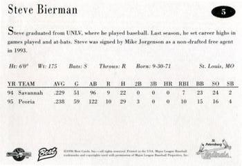 1996 Best St. Petersburg Cardinals #5 Steve Biermann Back