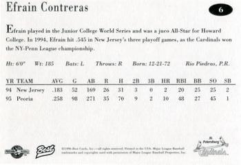 1996 Best St. Petersburg Cardinals #6 Efrain Contreras Back