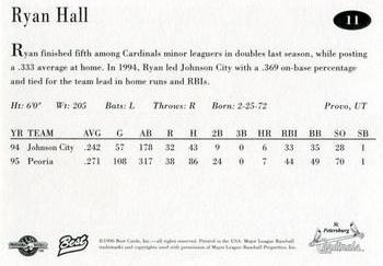 1996 Best St. Petersburg Cardinals #11 Ryan Hall Back
