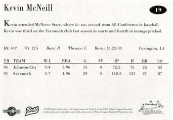 1996 Best St. Petersburg Cardinals #19 Kevin McNeill Back
