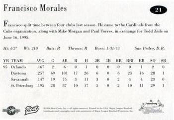 1996 Best St. Petersburg Cardinals #21 Francisco Morales Back