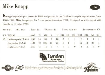 1996 Best Tacoma Rainiers #16 Mike Knapp Back