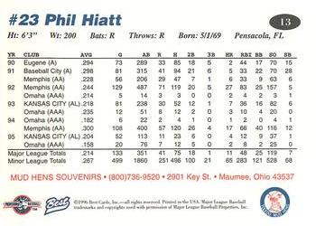 1996 Best Toledo Mud Hens #13 Phil Hiatt Back