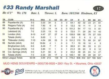 1996 Best Toledo Mud Hens #17 Randy Marshall Back