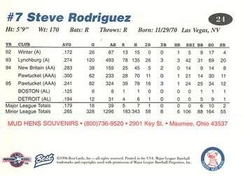 1996 Best Toledo Mud Hens #24 Steve Rodriguez Back
