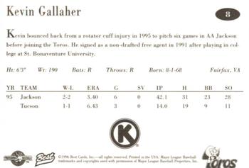 1996 Best Tucson Toros #8 Kevin Gallaher Back