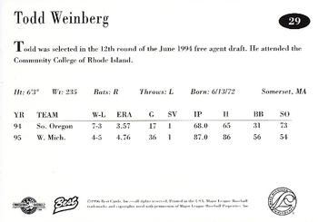 1996 Best West Michigan Whitecaps #29 Todd Weinberg Back