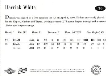 1996 Best West Michigan Whitecaps #30 Derrick White Back