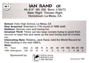 1996 Grandstand Bellingham Giants #BG 7 Ian Rand Back
