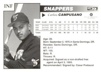 1996 Beloit Snappers #NNO Carlos Campusano Back