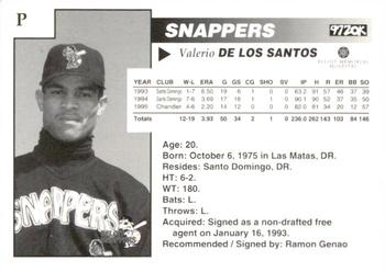 1996 Beloit Snappers #NNO Valerio De Los Santos Back