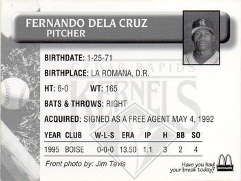 1996 Cedar Rapids Kernels #NNO Fernando De la Cruz Back