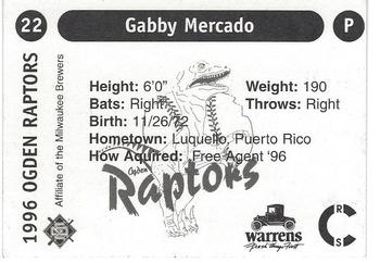1996 Ogden Raptors #22 Gabby Mercado Back