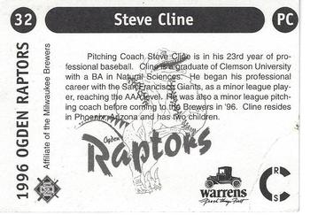 1996 Ogden Raptors #32 Steve Cline Back