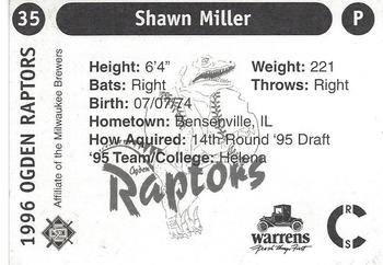 1996 Ogden Raptors #35 Shawn Miller Back