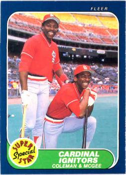 1986 Fleer #636 Cardinal Ignitors (Vince Coleman / Willie McGee) Front