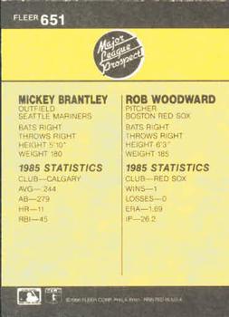 1986 Fleer #651 Rob Woodward / Mickey Brantley Back