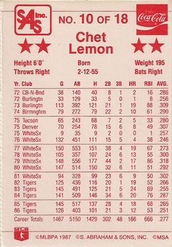 1987 Coca-Cola Detroit Tigers #10 Chet Lemon Back