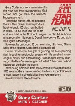 1987 Fleer - Fleer All-Star Team #2 Gary Carter Back