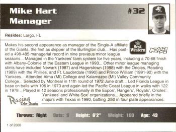1995 Burlington Bees #32 Mike Hart Back