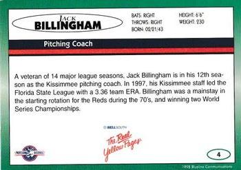 1998 Blueline Q-Cards Kissimmee Cobras #4 Jack Billingham Back