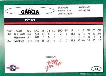 1998 Blueline Q-Cards Kissimmee Cobras #15 Gabe Garcia Back