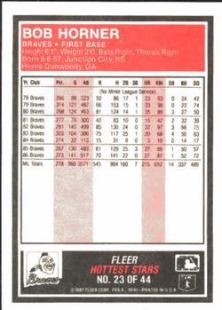 1987 Fleer Baseball's Hottest Stars #23 Bob Horner Back