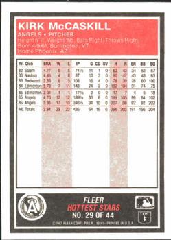 1987 Fleer Baseball's Hottest Stars #29 Kirk McCaskill Back