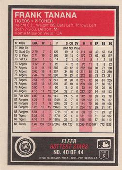 1987 Fleer Baseball's Hottest Stars #40 Frank Tanana Back