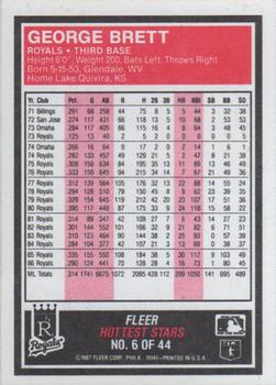 1987 Fleer Baseball's Hottest Stars #6 George Brett Back