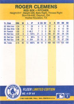 1987 Fleer Record Setters #4 Roger Clemens Back