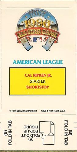1987 Donruss All-Stars - Pop-Ups #NNO Cal Ripken Jr. Back