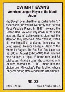 1987 Donruss Highlights #33 Dwight Evans Back