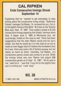 1987 Donruss Highlights #38 Cal Ripken Back