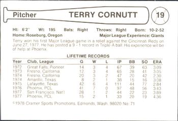 1978 Cramer Phoenix Giants #71 Terry Cornutt Back
