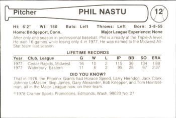 1978 Cramer Phoenix Giants #27 Phil Nastu Back