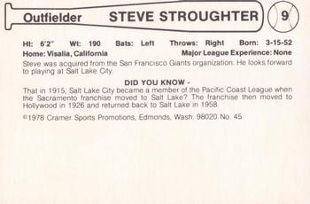 1978 Cramer Salt Lake Gulls #45 Steve Stroughter Back