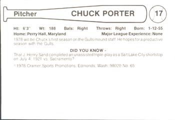 1978 Cramer Salt Lake Gulls #65 Chuck Porter Back