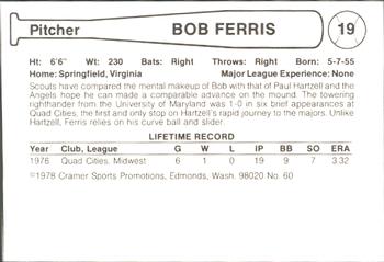 1978 Cramer Salt Lake Gulls #60 Bob Ferris Back