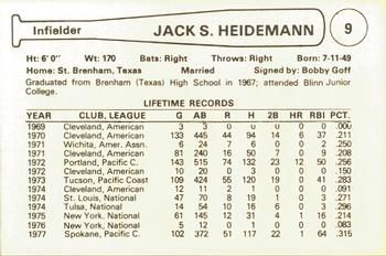 1978 Cramer Spokane Indians #NNO Jack Heidemann Back