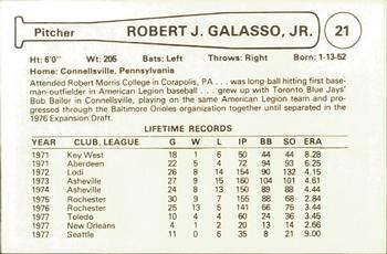 1978 Cramer Spokane Indians #NNO Robert Galasso Back