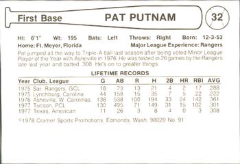 1978 Cramer Tucson Toros #91 Pat Putnam Back