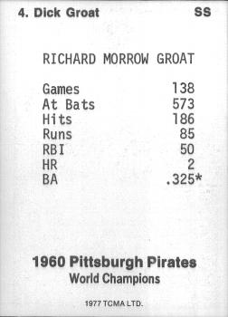1977 TCMA Pittsburgh Pirates 1960 World Champions #4 Dick Groat Back